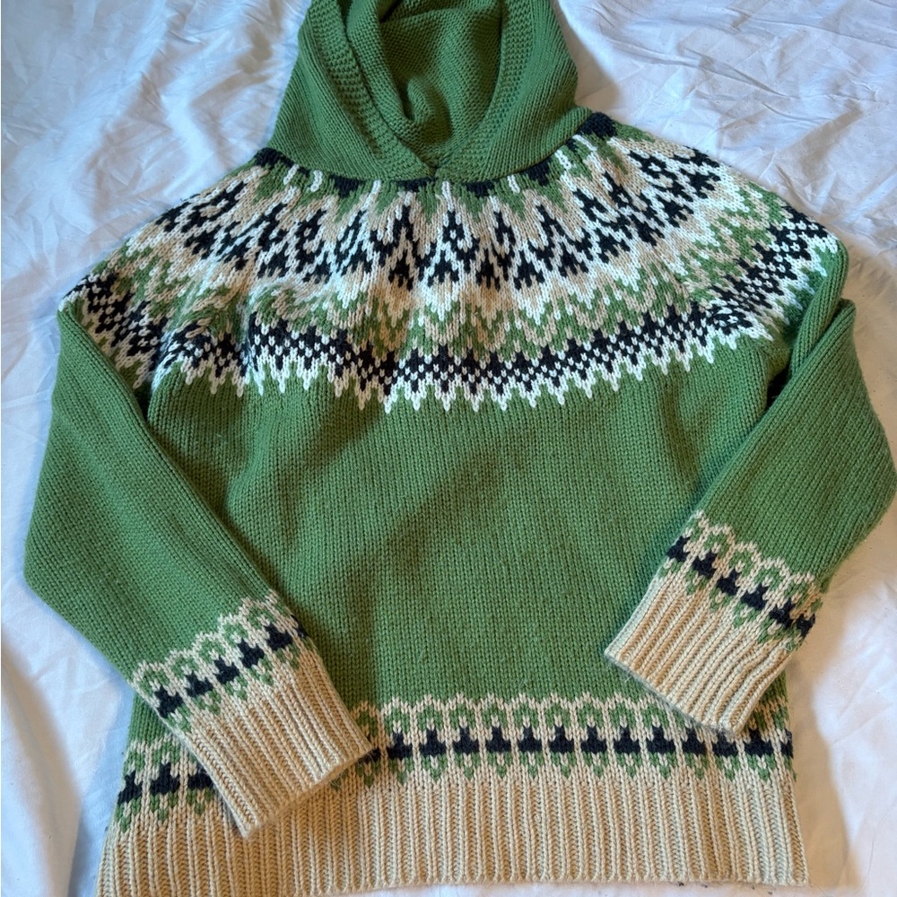 Kolor Green Fair Isle Cowl-Neck Sweater with Cream & Black Accents